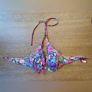 VICTORIA'S SECRET 34B Neon Floral Halter Bikini Top Swimwear EUC